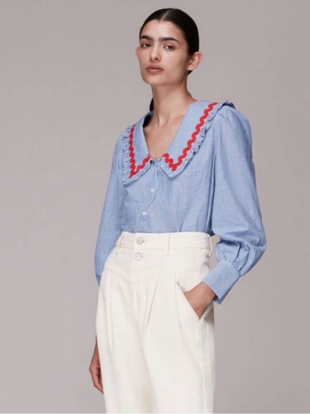 Whistles Multicolour Ric Rac Detail Bib Collar Top Coastal Sail Nautical in 4